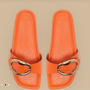 FARM Rio Vibrant Orange Sandals with Gold Accent